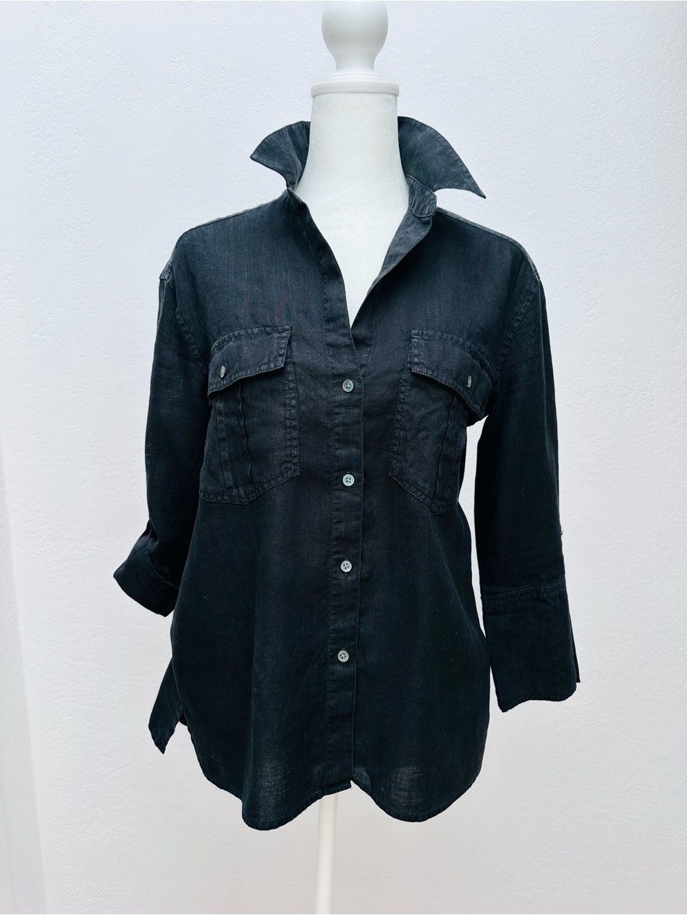 James Perse Black Linen Crewneck Top